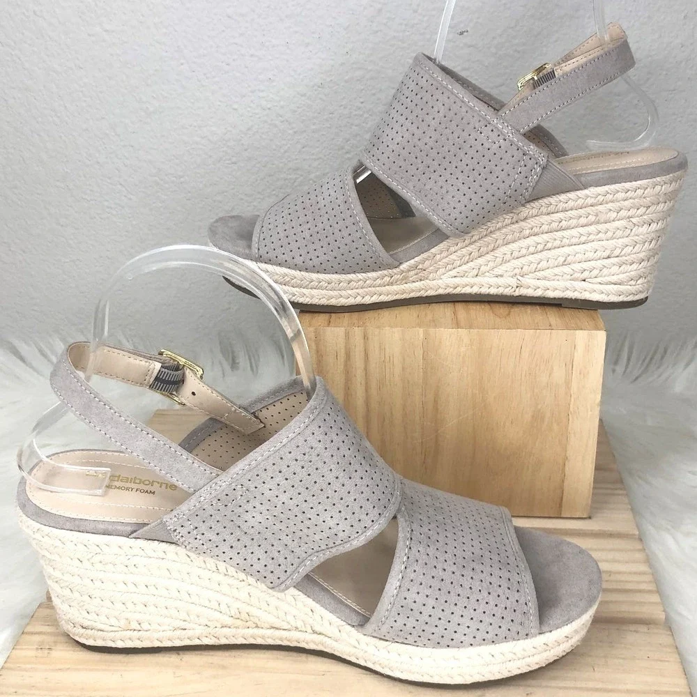 Liz Claiborne Womens Hatcher Wedge‎ Espadrille Sandals Koala Beige Size 10M